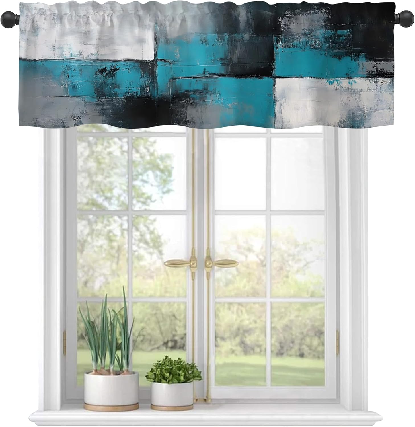 Eflxamz Valances Curtains for Windows,Blue White and Gray