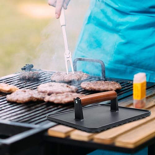 Miniatura 4 de SafBbcue Cubierta rectangular de acero inoxidable de 14 pulgadas para fundición de quesos y plancha rectangular de hierro fundido para parrilla de