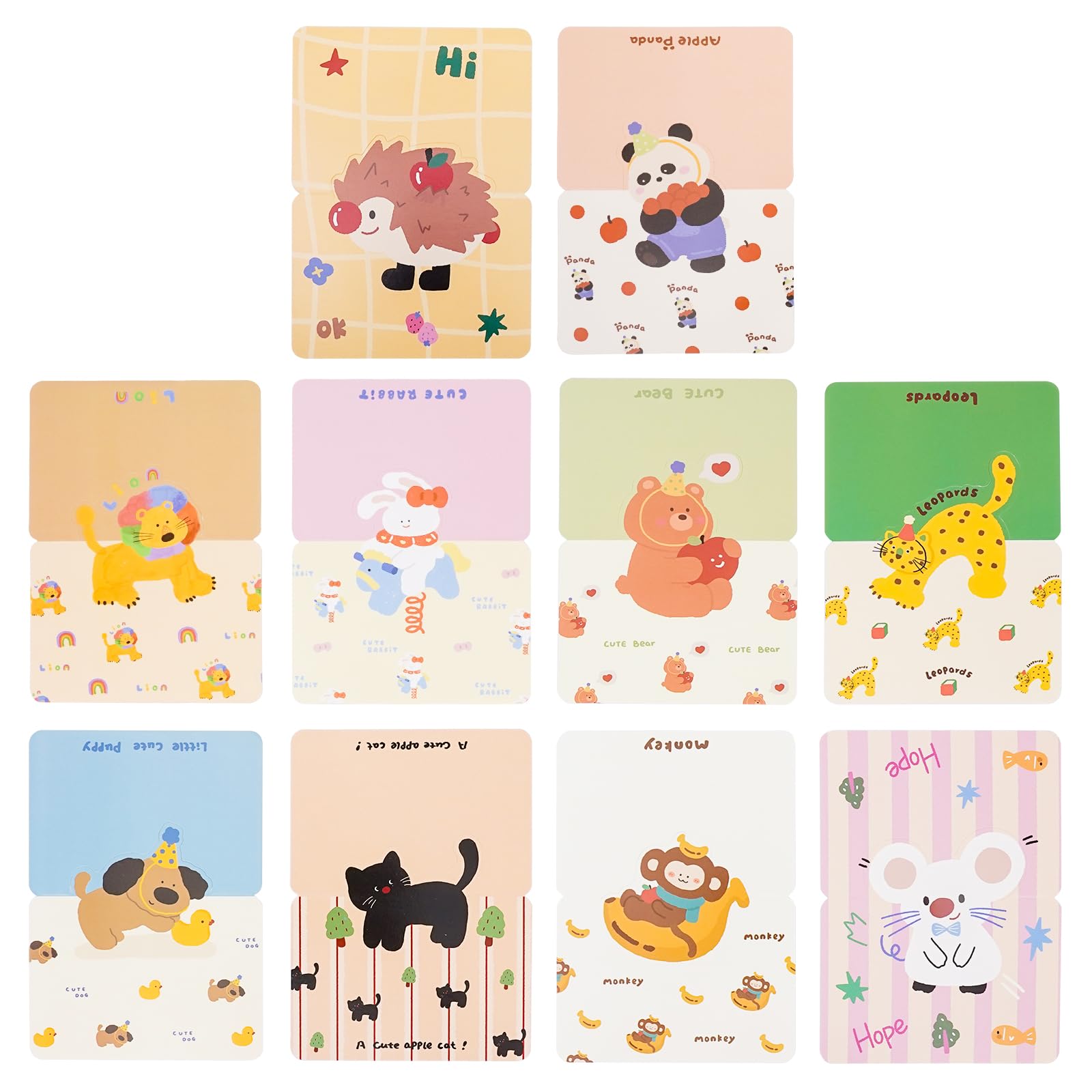 CSH 30 Pcs Cute Cartoon Animal Greeting Cards Bulk (9.8x13.6 cm), 10 Unique Designs & 3 Pcs Each, with 30 Colorful Envelopes, Graduation, Think of You, Baby Shower & Bridal Shower