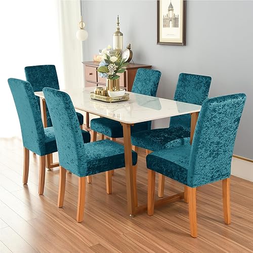 Miniatura 7 de Juego de 6 fundas para sillas de comedor, fundas de asiento elásticas de terciopelo para sillas de comedor, extraíbles y lavables, fundas