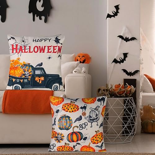 Miniatura 7 de Fundas de almohada decorativas de otoño de 18 x 18 pulgadas, calabazas, hojas de arce, casa de campo, lino otoñal, fundas de almohada para el hogar,