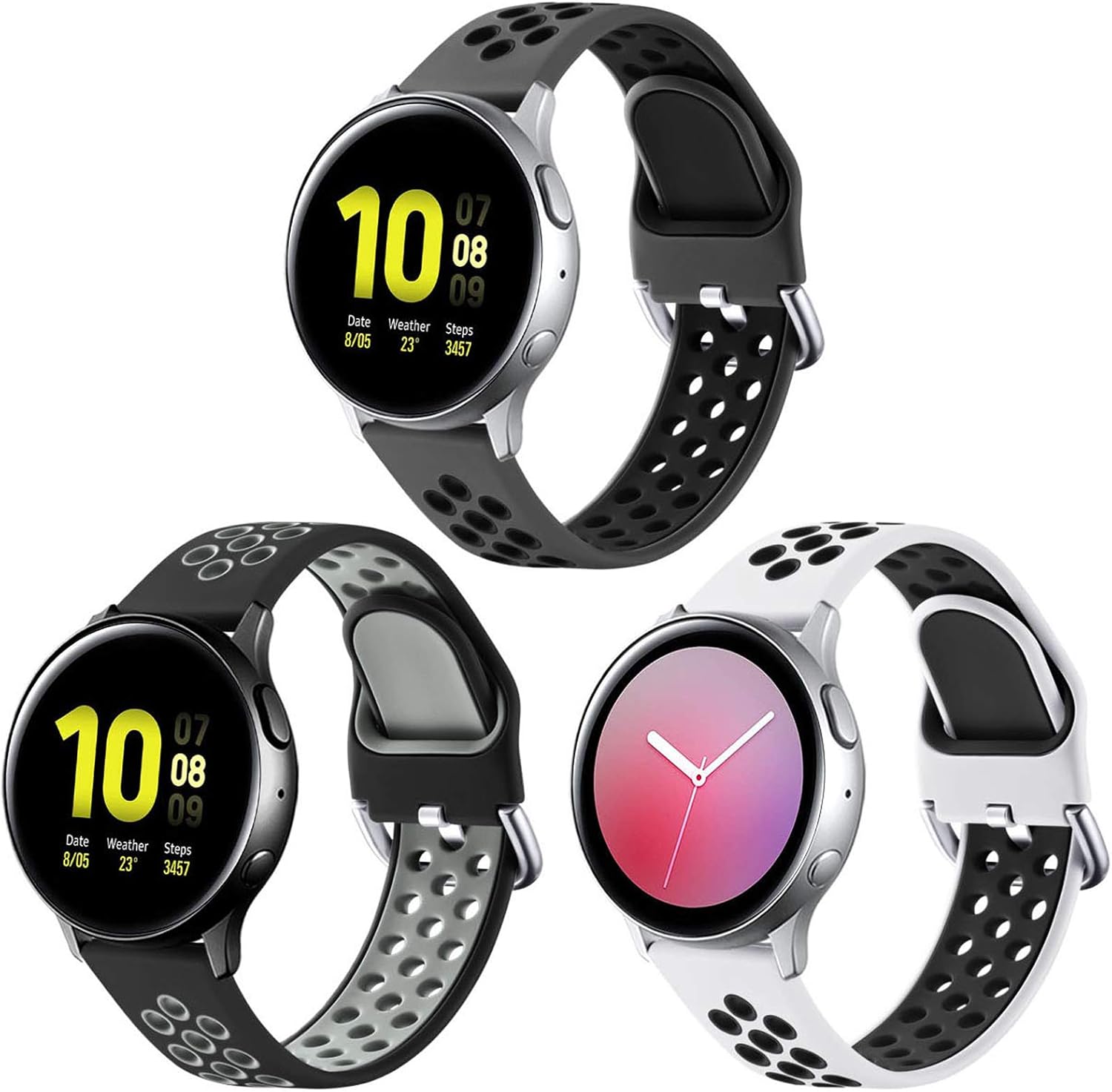 Lerobo Compatible for Samsung Galaxy Watch 3 Band 41mm, Galaxy Active/Active 2 Watch Bands 44mm 40mm, Galaxy Watch Bands 42mm, 20mm Quick Releas Silicone Sports Band Replacement Straps 3Pack, Large