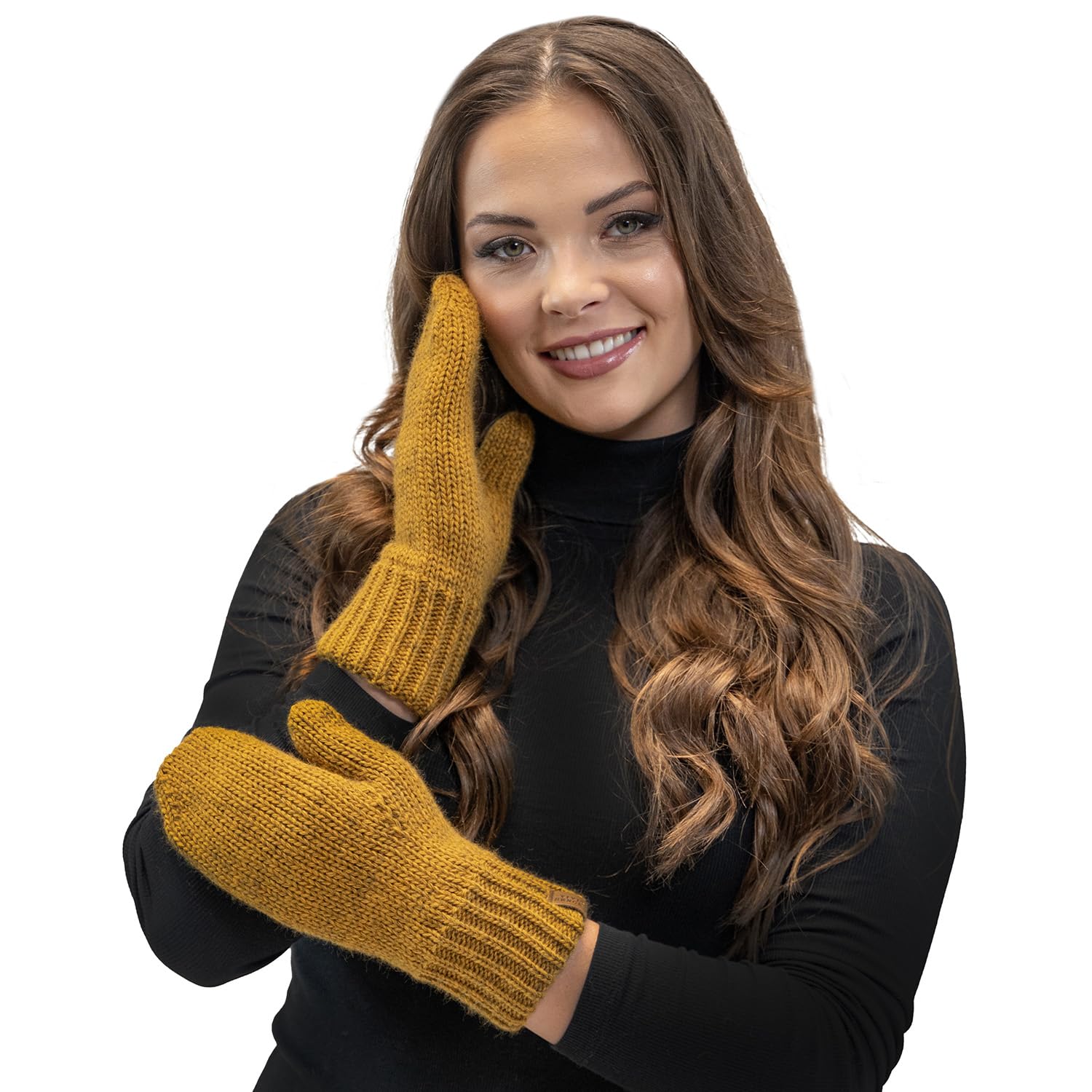 Vivisence Women's Dark Yellow Stylish Mittens Made Of Warm And Soft Yarn With Elegant Ribbed Cuff Design Ideal For Stylish Outfits Perfect Gloves For Cold Winter And Autumn Weather, ,Uni