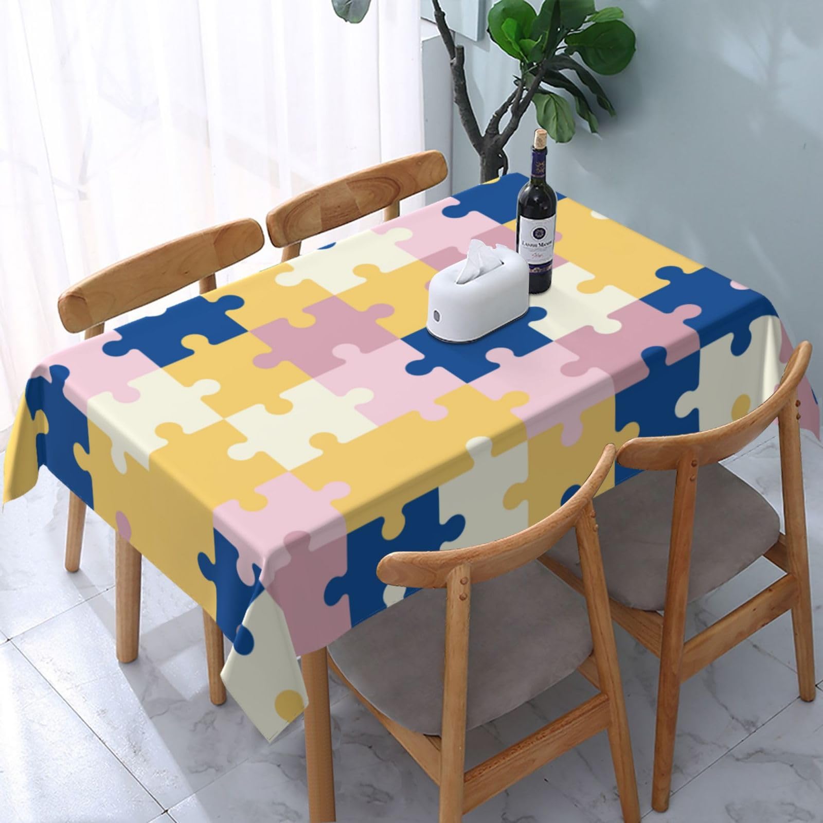 JunHeArt Autism Awareness Month Tablecloth Rectangle Table Cover Washable Table Cloths Decor For Kitchen 54" X 72"