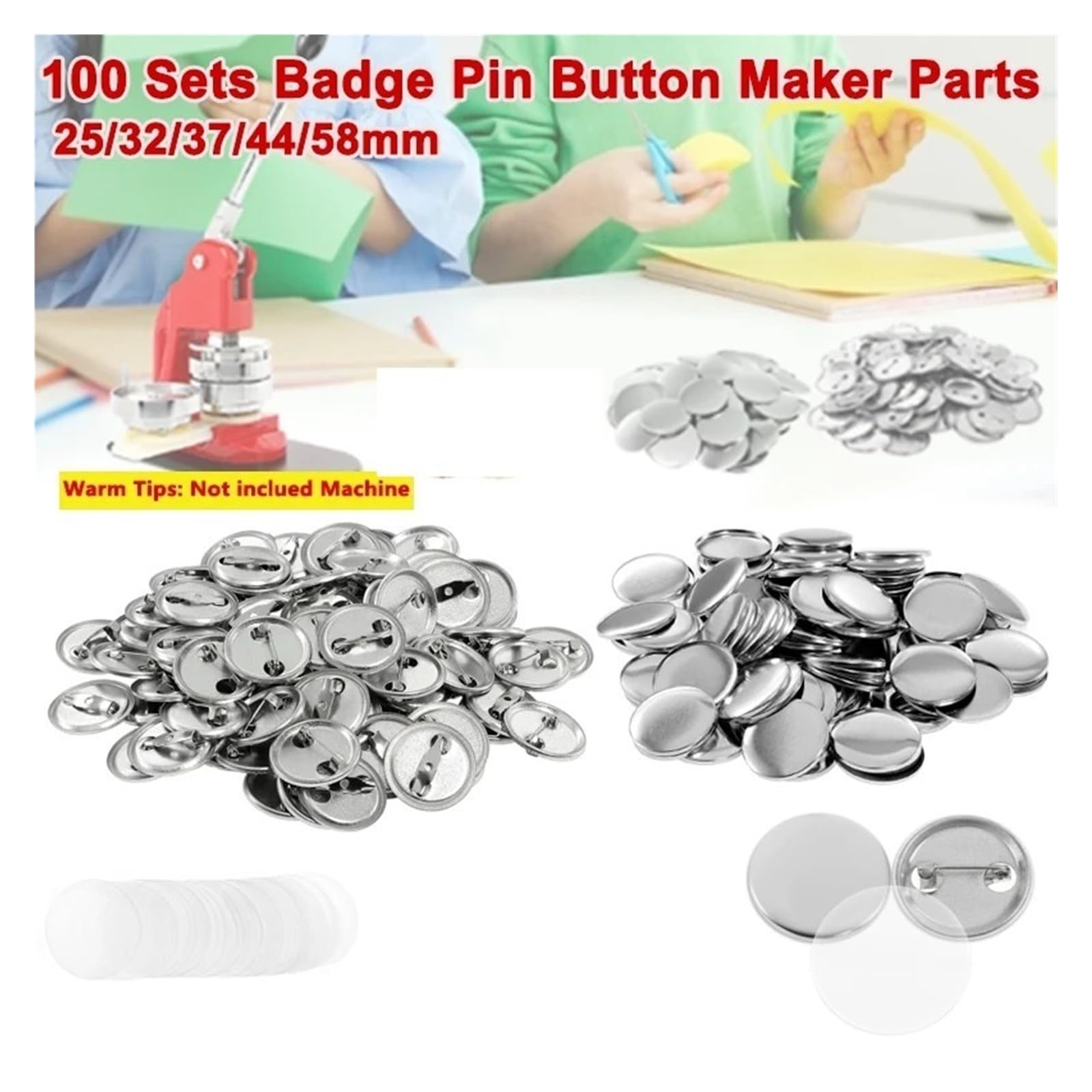 YXZKJZJ 100 Sets Blank Badge Pin Button Maker Teile 25/32/37/44/58mm Presse Maschine Teil Für Partys, Sportveranstaltungen(25mm)