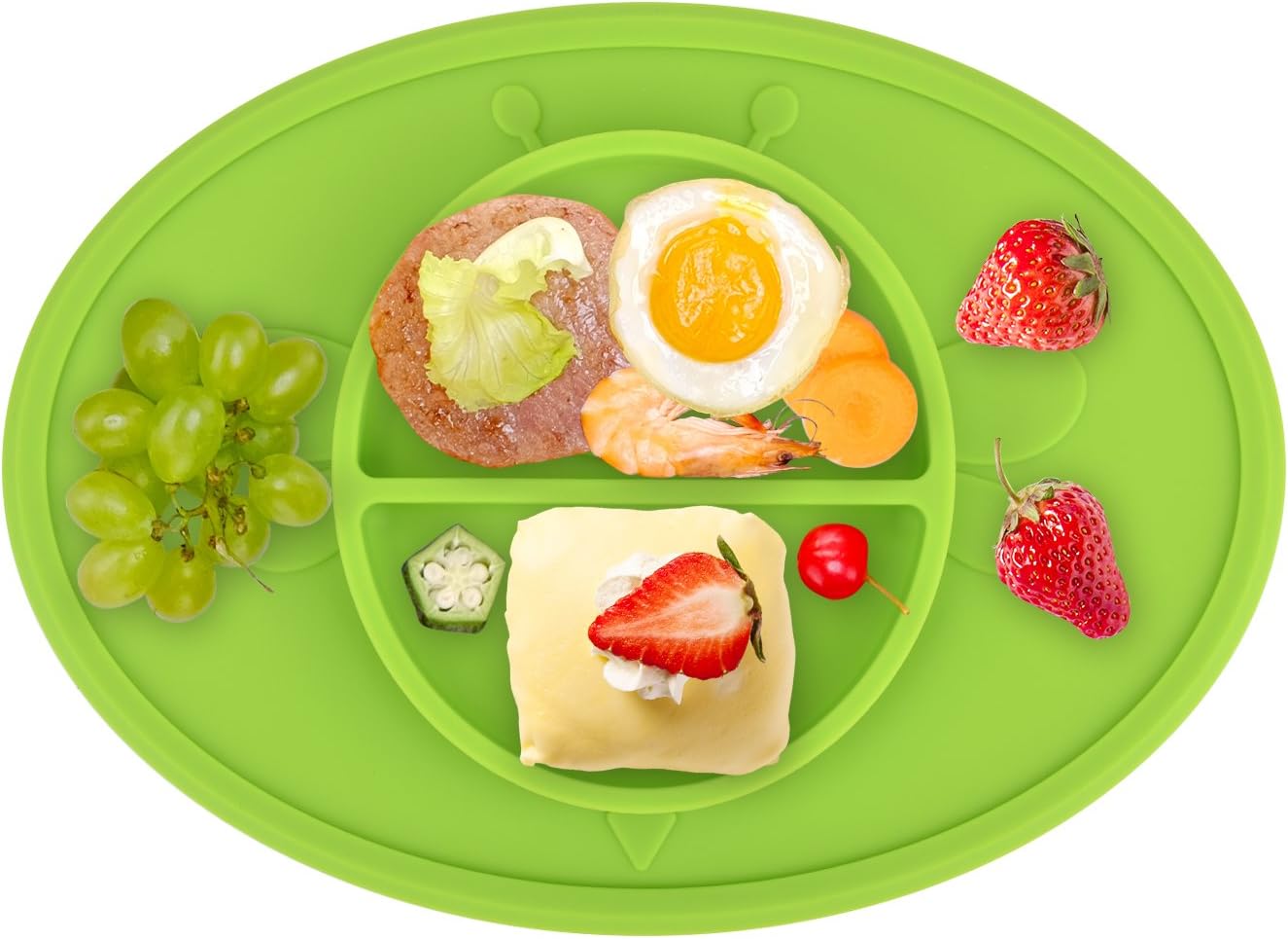 RSPrime One Piece Baby Silicone Suction Plate Feeding Tray Bee Design Placemat Bowl Food Mat for Toddlers and Young Kids,Fits Highchair and Travel Feeding,Best Baby Gift,FDA Approved, BPA Free (Green)