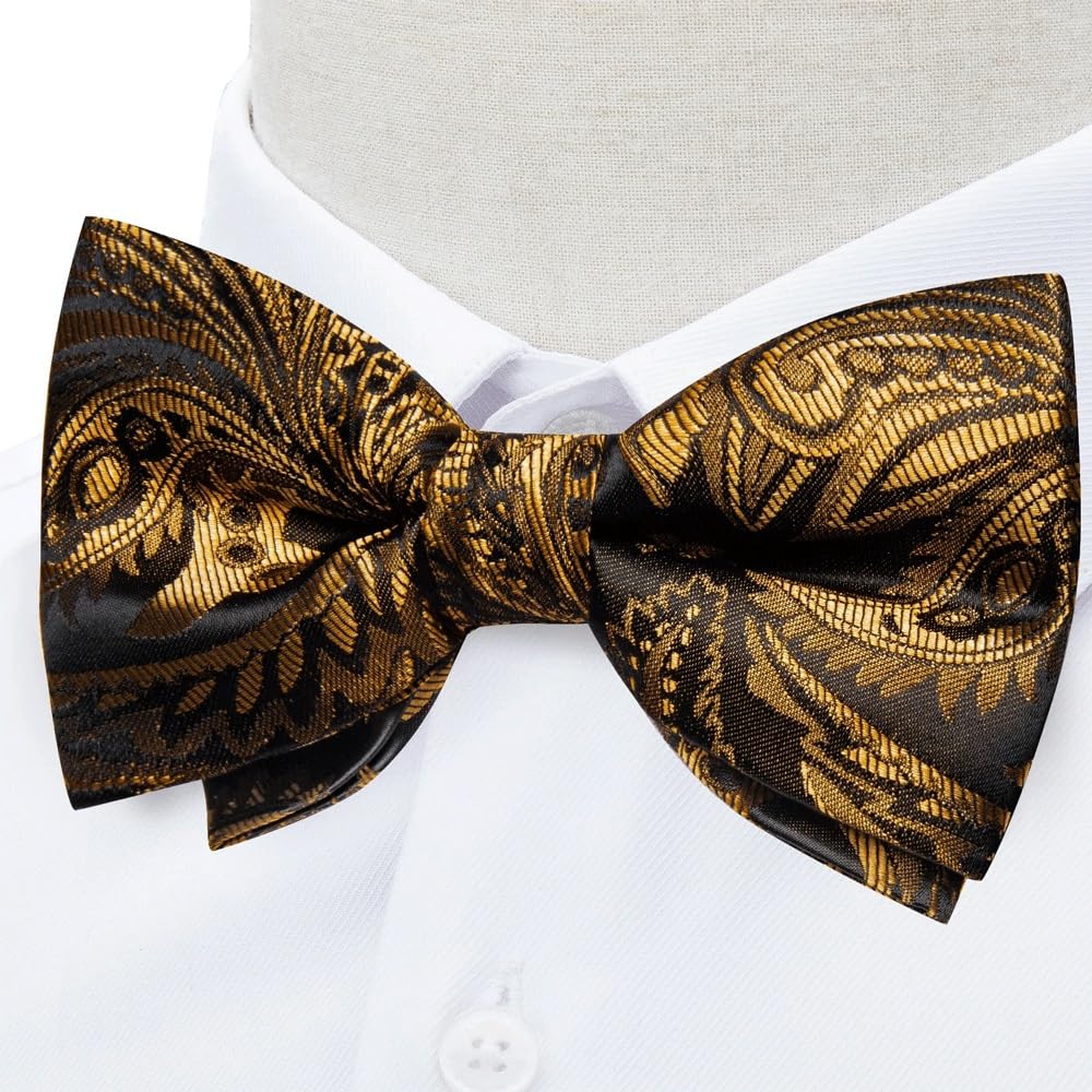 JFDBGU Bowtie Pocket Square Cufflinks Set for Wedding Party Business Pre-tied Bow Tie for Man Shirt Accessory