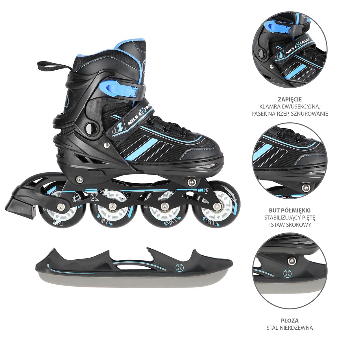 Nils Extreme Spirit - Pattini in linea 2 in 1, misura 29-33, 34-38, 39-43, regolabili