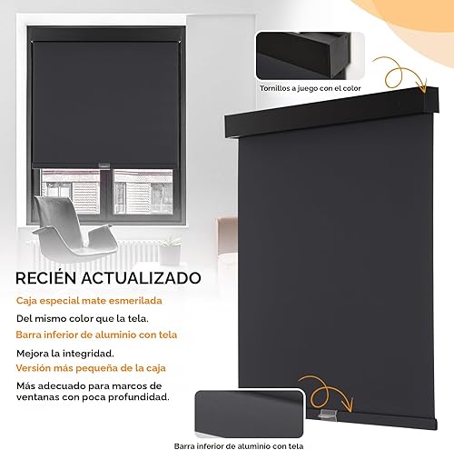 Miniatura 2 de Persilux Persianas enrollables opacas sin cordones para ventanas, parada libre con cenefa, persianas de tela con aislamiento térmico, protección UV