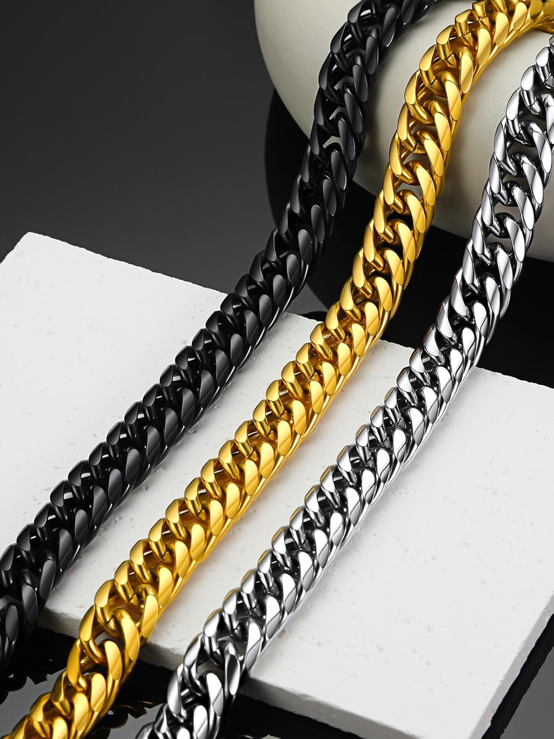 FaithHeart Miami Cuban Link Chain for Men, Silver/Black/14K Gold Plated Stainless Steel Cuban Link Chain Necklaces, 3.5/6/9/12mm Mens Necklace Hip Hop Jewelry 18"-30" Length - Image 8