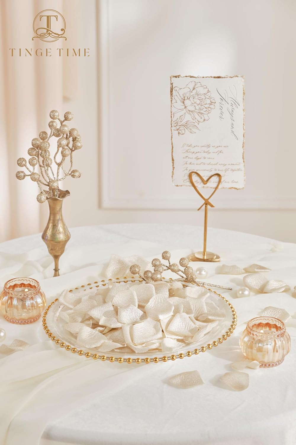TINGE TIME 300pcs Silk Rose Petals for Wedding, Light Gold Flower Petals for Flower Girl Basket, Aisle Runner, Romantic Dinner Centerpieces, Proposal, Party Confetti