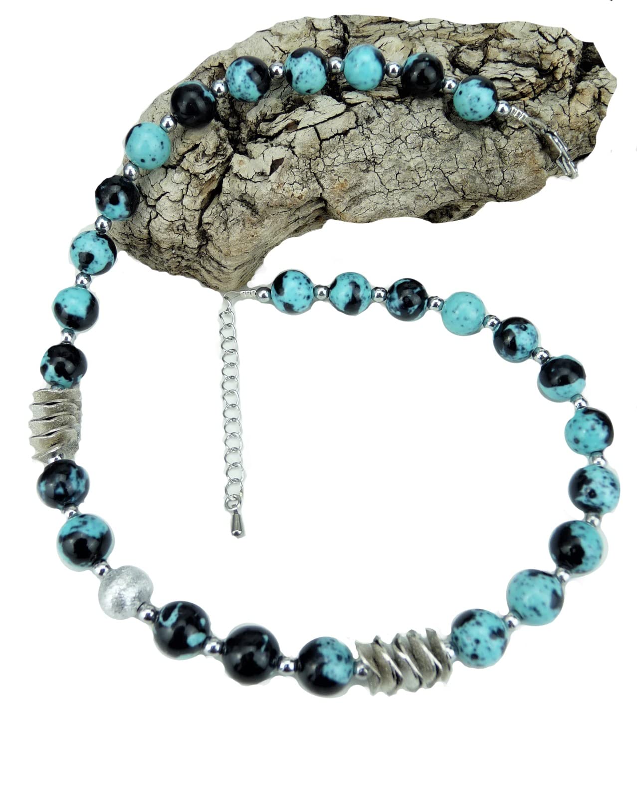 Handgemachte Kette mit Jade und Hämatit Edelstein, Edelsteinkette Unikat