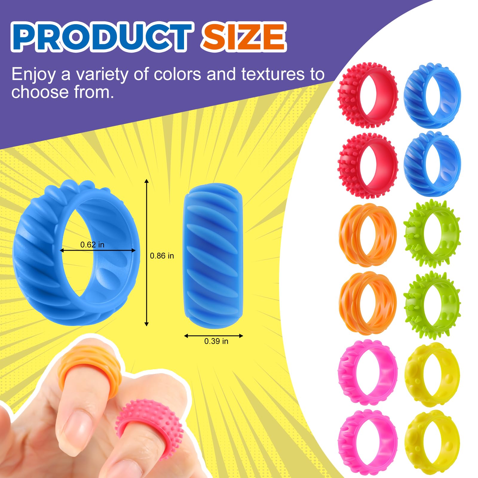 Hbaid Fidget Rings - 12pcs Sensory Finger Toys for Calming Focus & Anxiety Relief, Primary Colors - Image 2
