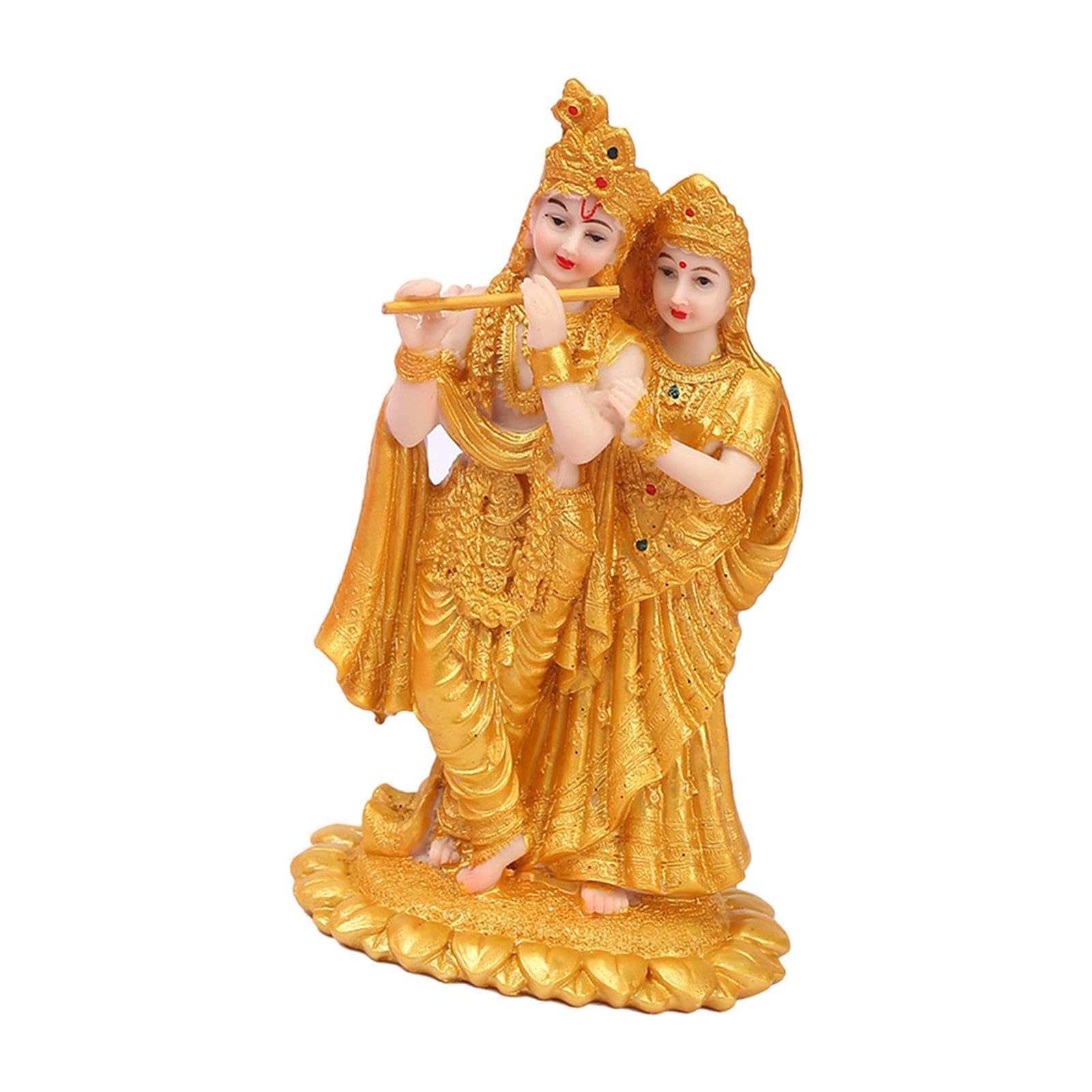 India Radha Figurine Statue Tabletop Decoration 10.5x8x18.8cm Collection Craft for Garden Yard, Yoga Decor Golden