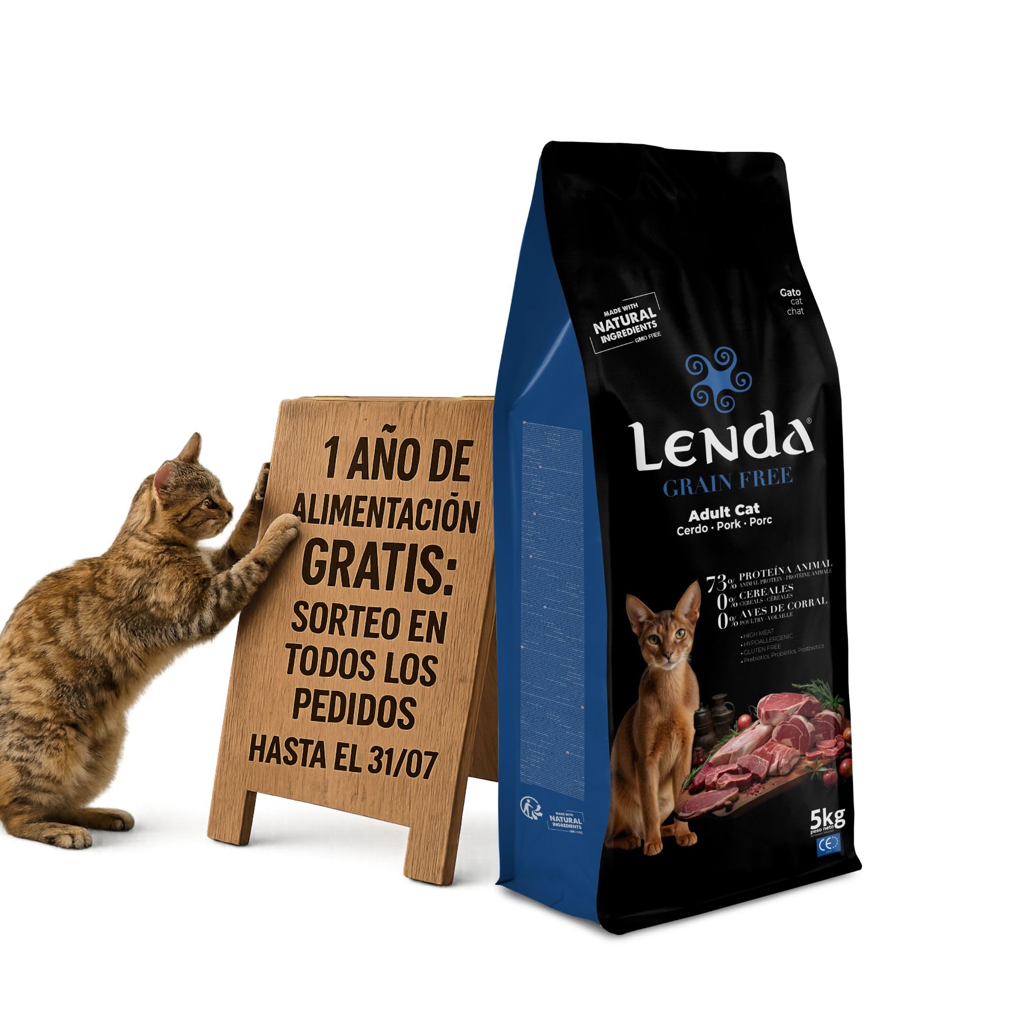 Lenda Grain Free Cerdo 5kg - Pienso Hipoalergenico Monoproteico para Gatos Sin Cereales - Comida para Gato Sin Cereales Sin Ave con Probioticos y Omega 3 para Piel y Digestion - No Grain