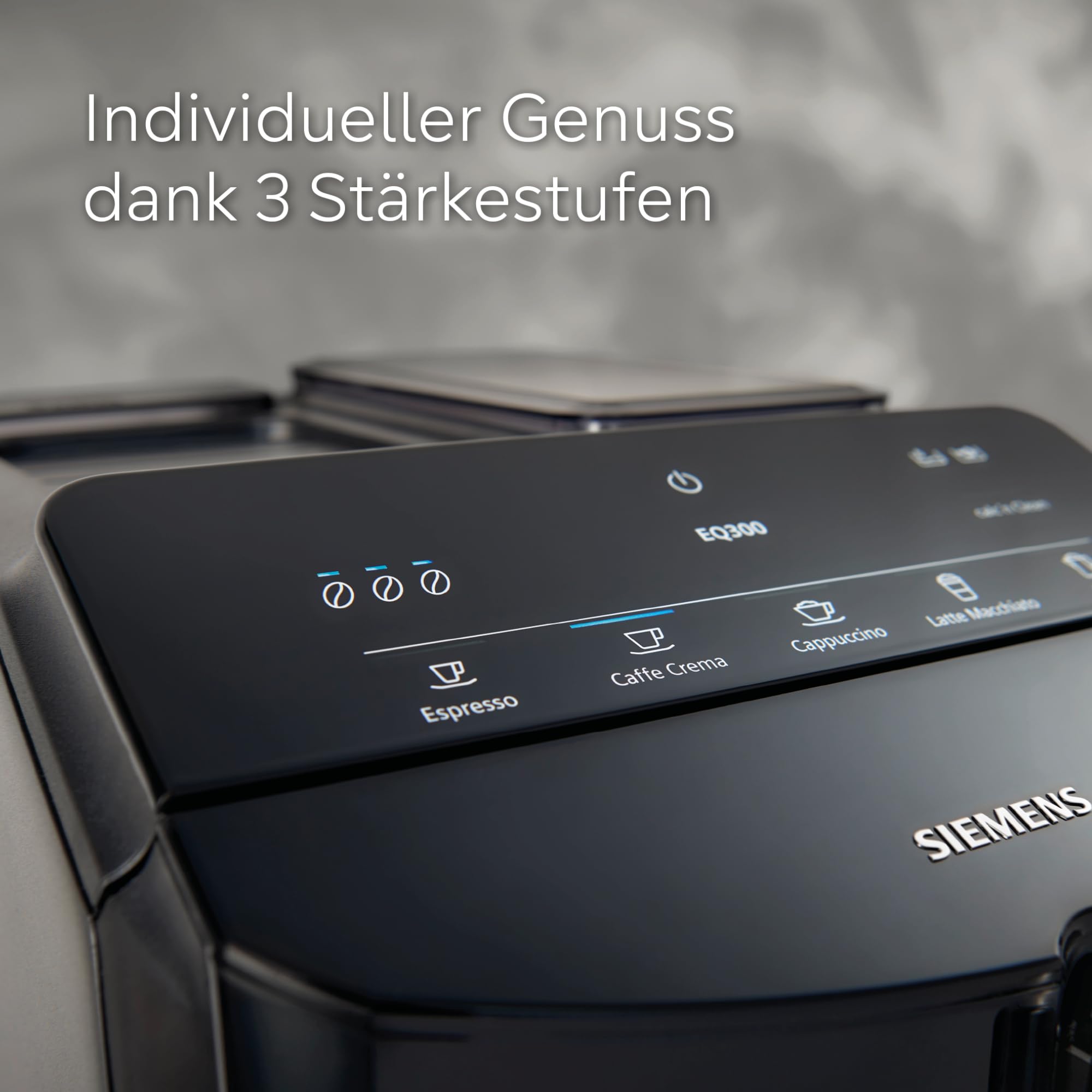 Siemens Kaffeevollautomat EQ300, Milchaufschäumdüse für Cappuccino, Latte Crema, 5 Kaffee- und Milchgetränke auf Knopfdruck, entnehmbare Brüheinheit, einfache und schnelle Reinigung, Schwarz, TF301E19