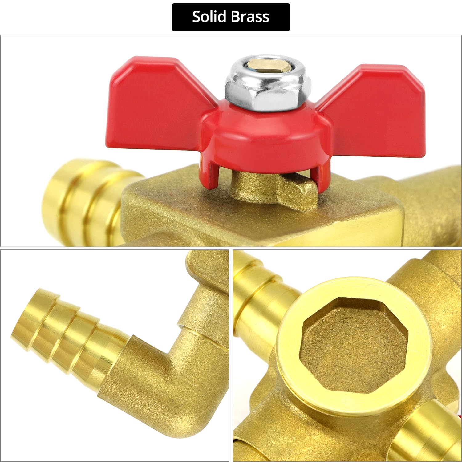 QWORK Valvola di controllo del riscaldatore a 4 vie in ottone massiccio 5/8" con interruttore, 16 mm tubo barb Automotive Bypass