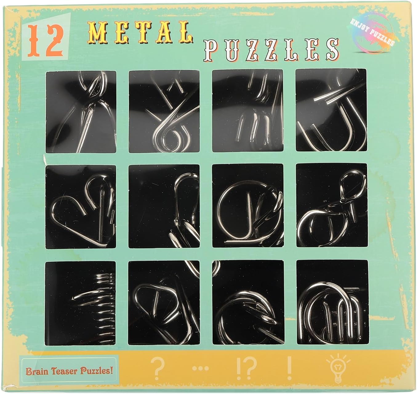 Metal Puzzle Rings Classical Metal Wire Puzzle Set Educational Mind Smart Games, Unlock Interlock Toy Perfect for Little & Adults (Silver, 12pcs)