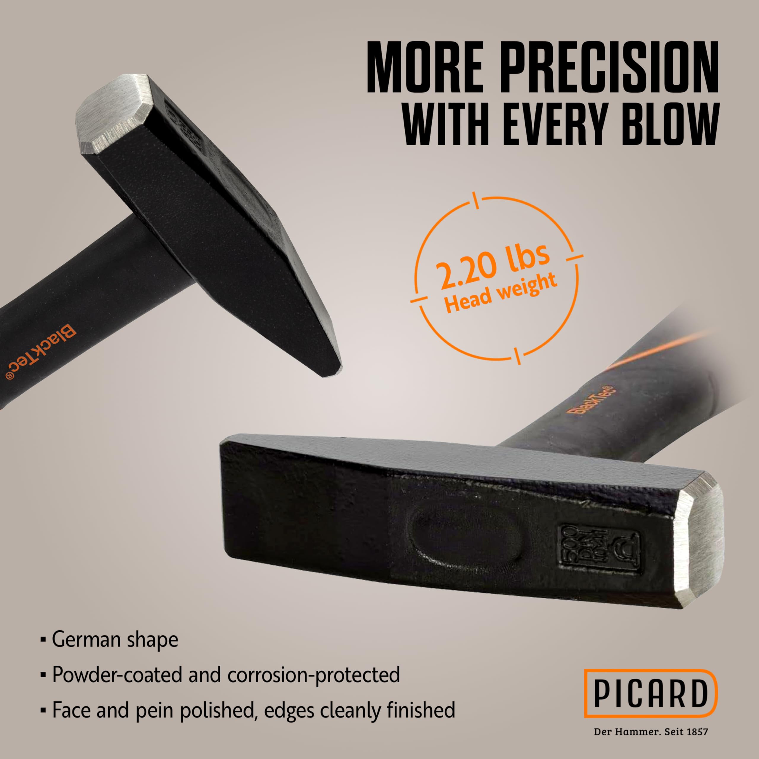 Picard 0032700 – 1000 1 kg alemán patrón de fibra de vidrio mano/martillo para remachar – negro