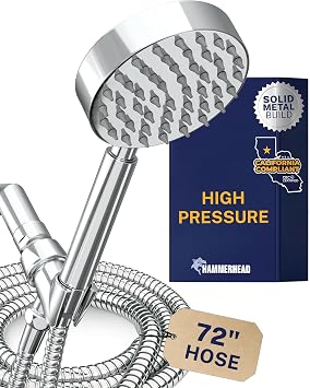 HammerHead Showers Solid Metal LOW FLOW Handheld Shower Head with Hose and Brass Holder - CHROME Water Saving 1.75 GPM Detachable Shower Head - Adjustable Shower Wand Bracket & 6ft Hose
