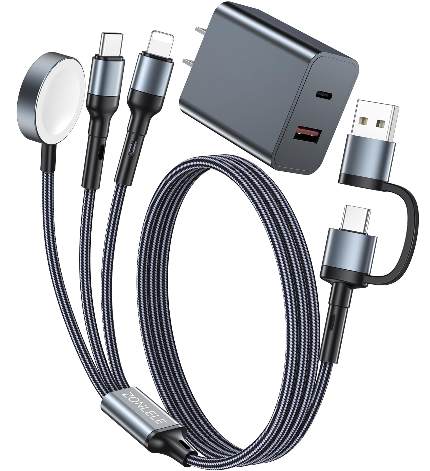 Fast Charging USB C Cable for iPhone and Apple Watch Upgraded 3 in 2 Multi Charging Cable with
