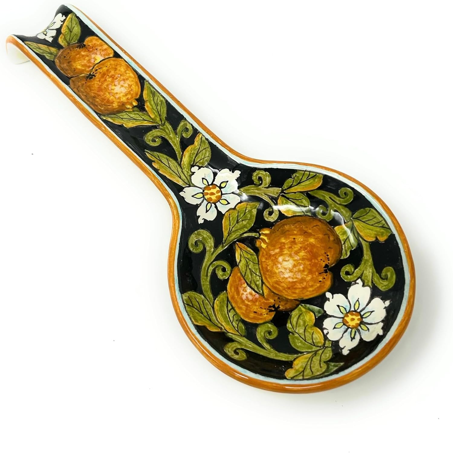 CERAMICHE D'ARTE PARRINI - Italian Ceramic Spoon Rest Holder Pattern Oranges Sicily Pottery Art Hand Painted Made in ITALY Tuscan