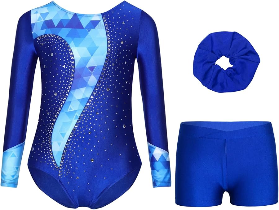Justaucorps Gymnastique Fille Avec Short Et Bandeau - Manches Longues Leotard Ballet Danse 5-16 Ans