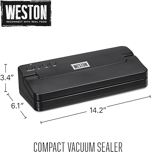 Miniatura 8 de Weston Máquina compacta selladora al vacío de alimentos, potente bomba de 23 pulgadas de Hg, para bolsas de hasta 11 pulgadas de ancho, 100 vatios,