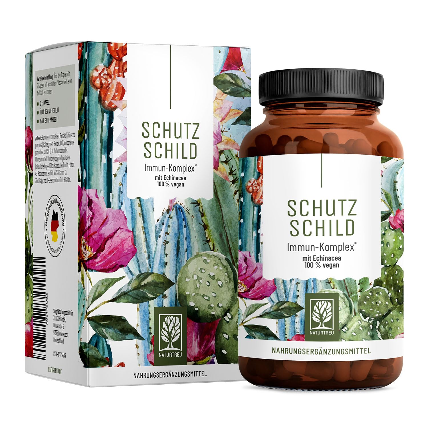 Immunsystem-Komplex - 500mg Echinacea mit Vitamin C Zink Selen L-Histidin & Kalmegh - Immunsystem stärken * vegan & ohne Zusätze - 120 Echinacea Purpurea Kapseln für 60 Tage