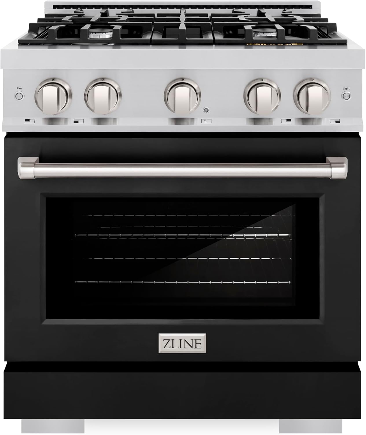 ZLINE 30 in. 4.2 cu. ft. Select Gas Range with 4 Burner Cooktop and Convection Gas Oven in Stainless Steel with Black Matte Door (HGR-BLM-30)