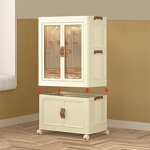 Miniatura 6 de Armario portátil para colgar ropa, contenedores de almacenamiento plegables apilables con tapa, caja de almacenamiento plegable con barra de ruedas,