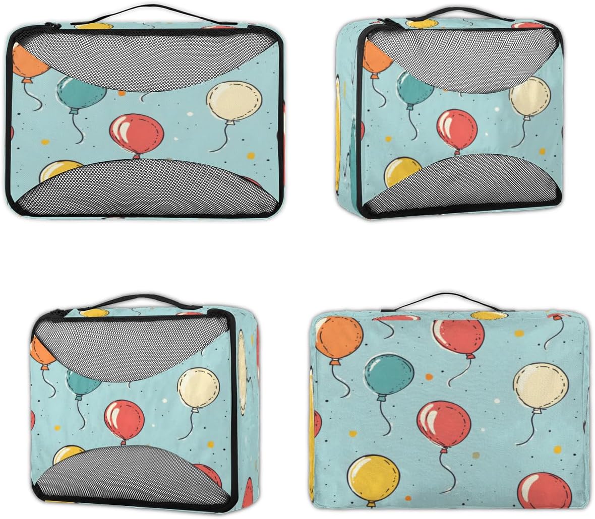 Balloons Print 4 Set Packing Cubes Packing Cubes for Women Lightweight Travel Essential Bag Clothes Carry on Suitcase Bags for Accessories Essentials