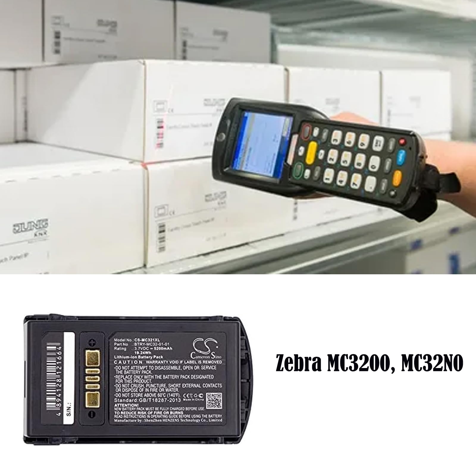 Batterie 5200 MAh Pour Terminal Zebra MC3200/MC3300 - Compatible BTRY-MC32-52MA-01 - Li-ion 3,7V - Rechange - 8
