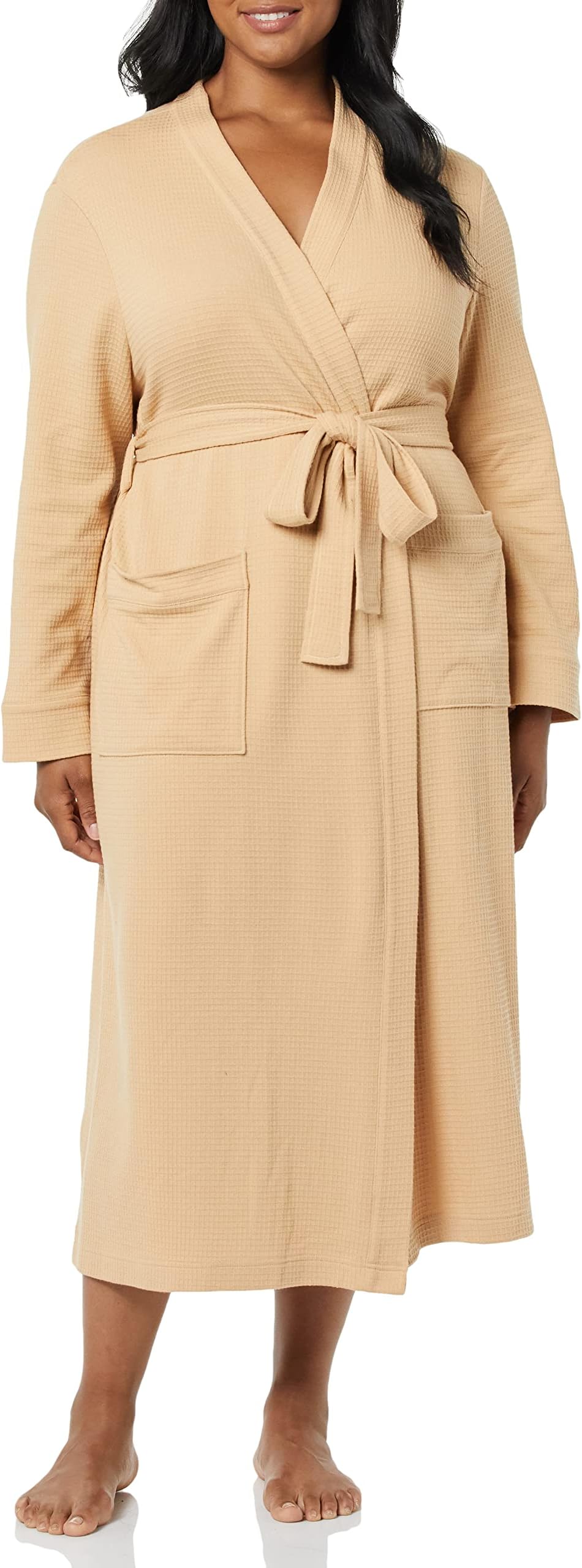 Amazon Essentials Women's Lightweight Waffle Full-Length Bath Robe with Pockets (Available in Plus Size)