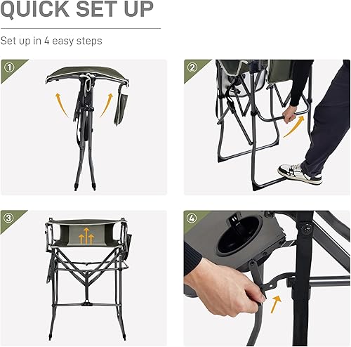 Miniatura 6 de EVER ADVANCED Silla portátil de 30.7 pulgadas de altura de asiento plegable de directores, taburete de bar plegable alto con mesa auxiliar para