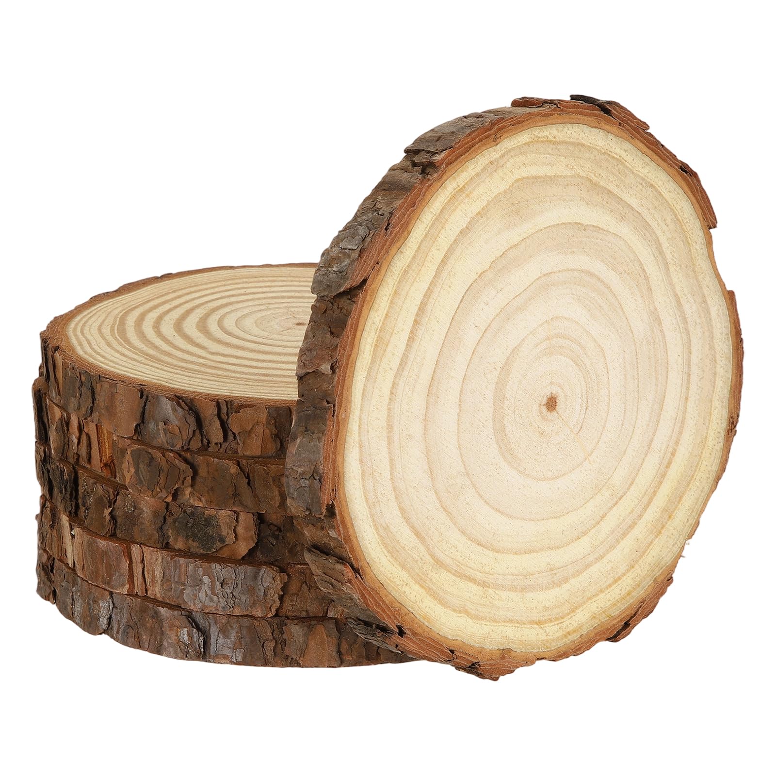 Rebower 6 Pcs Unfinished Wood Slices - 6.3-6.7 Inch Natural Wooden Circles Discs with Tree Bark Round Wood Coasters, [for DIY Crafts Table Base Christmas Ornament Decoration]
