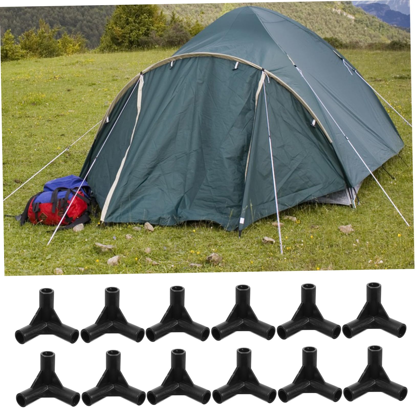 Connecteurs à 3 Voies pour Poteaux de Tente, Accessoires pour Armature de Tente Auvent, 24 Pièces Noires, Fixation Patio Extérieur, Remplacement Solide et Léger en PE Robuste