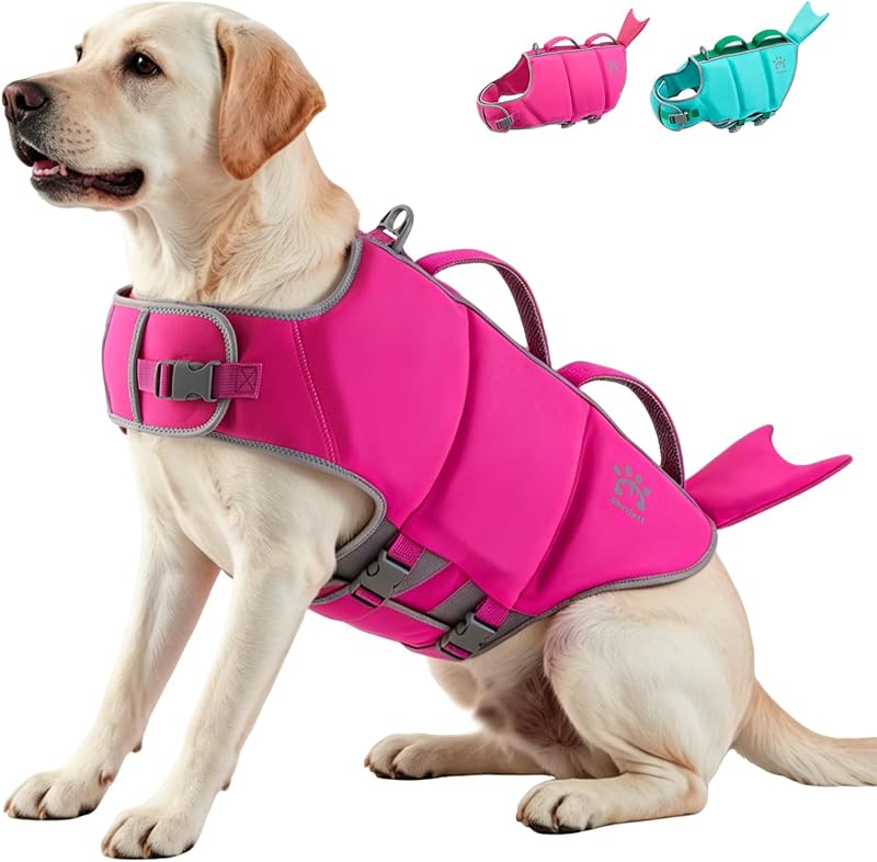 Colete salva-vidas para cães em neoprene com alça de resgate e nadadeira de sereia EMUST