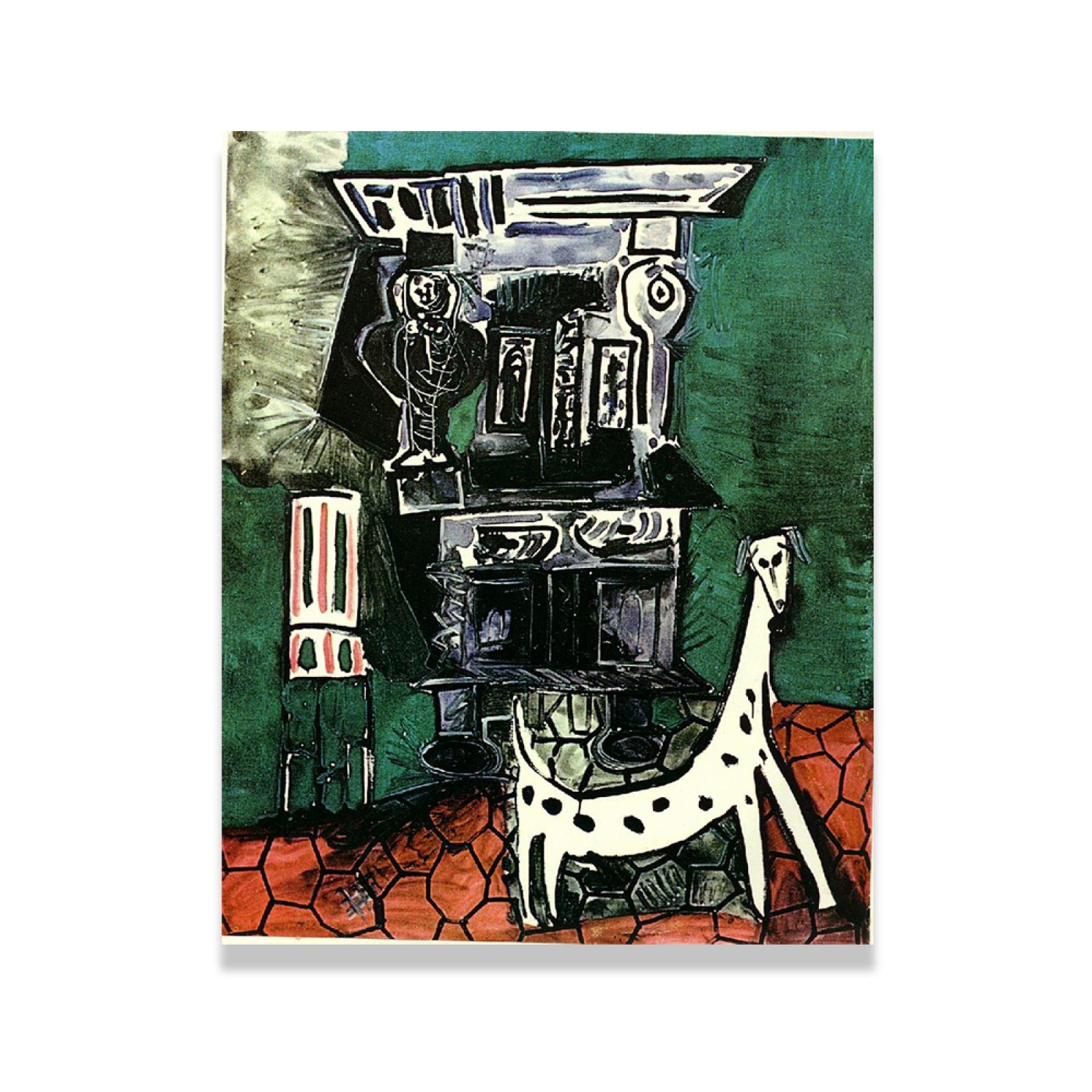 Buffet Henry II and armchair with dog by Pablo Picasso Canvas Paintings-Famous Painting Print on Canvas-Surrealism art Poster and Prints Wall Art Pictuers for Living Room Decor 20x30cm(8x12in) Framed