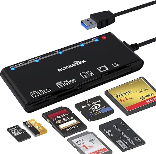 Miniatura 1 de Lector de tarjetas USB 3.0, Rocketek 7 en 1 lector de tarjetas de memoria, USB 3.0 (5Gps) de alta velocidad CFSDTFXDMSMicro SD Solt Lector de