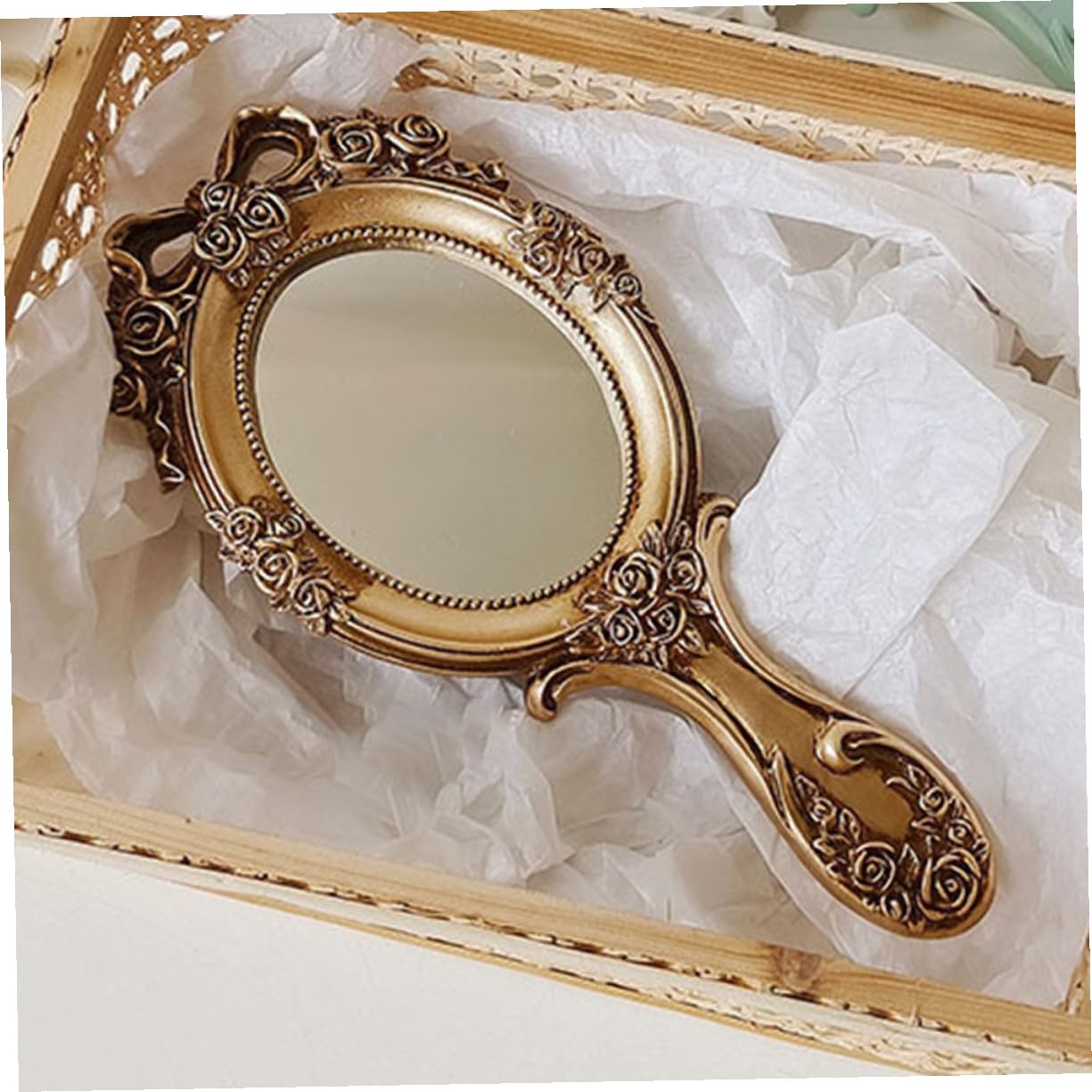 2 Stück Vintage Handspiegel Griff Tragbarer Kompakter Reise Make up Spiegel für Damen Filigraner Retro Handspiegel mit Floralem Design Leicht und Dekorativ Geschenk