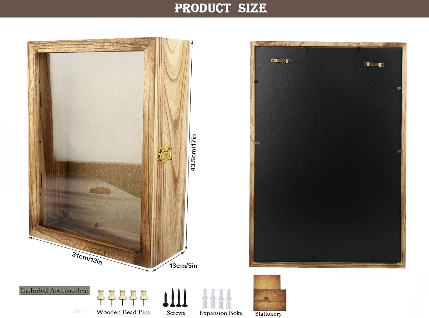 12x17 Extra Deep Shadow Box, Large Shadow Boxes Display Cases with Lock，for Displaying Photo Souvenir Collection（Carbonized）
