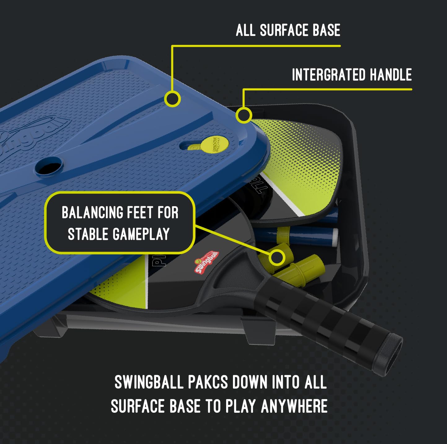 Swingball Pickleball All Surface Unisexe, Noir/Jaune, Taille Unique