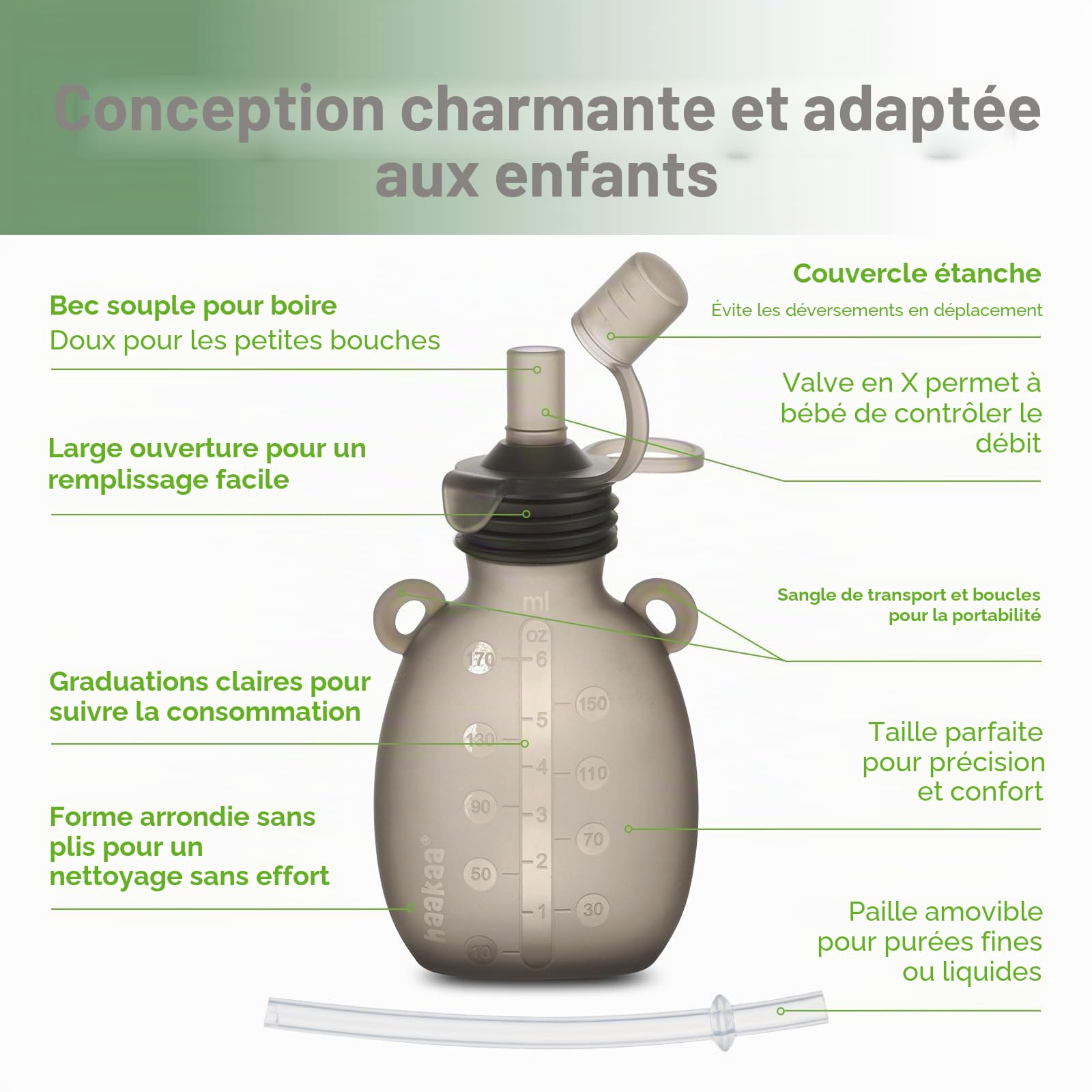 Haakaa Sac à Squeeze en Silicone, Pochette Réutilisable pour Aliments pour Bébés Faits Maison, Purées Biologiques, Jus, Smoothies et Yaourts - Parfait pour Bébés et Tout-Petits - Paquet de 4, 6 Onces.
