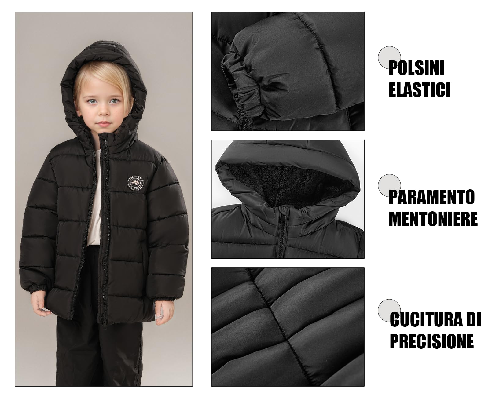 SOLOCOTE Cappotto invernale per bambine Imbottitura sintetica resistente all'acqua Parka con cappuccio e fodera in pile Nero 116