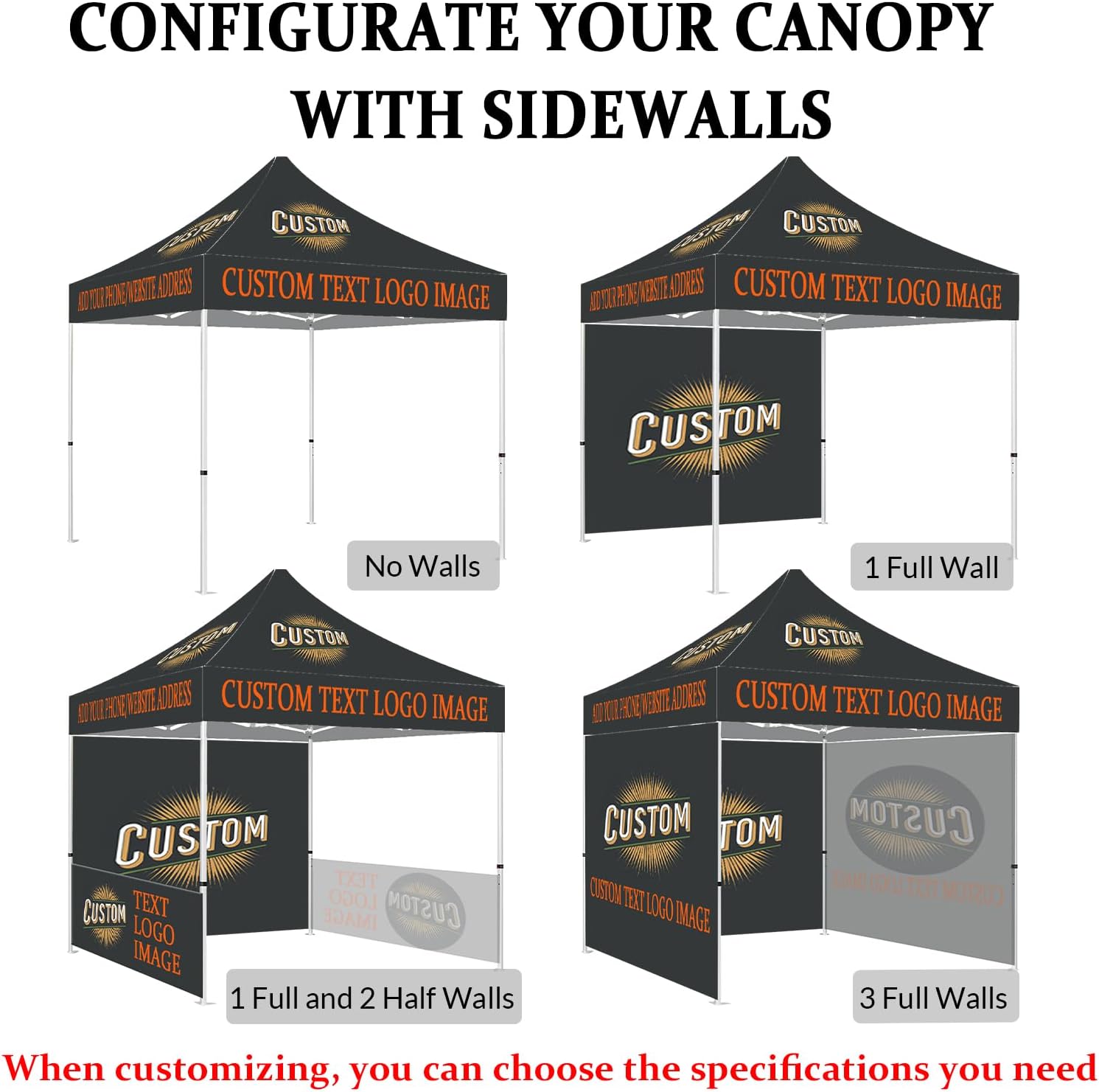 Custom Canopy Top 10x10 with Logo, Personalized Customizable Pop Up Tent Top for Business Events Trade Shows Farmers Markets Sporting Events Camping (10x10ft)