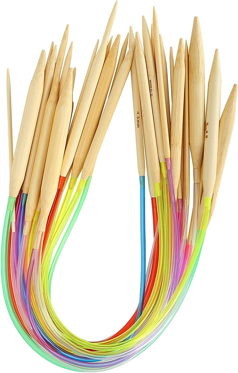 Qzep Bamboo Circular Knitting Crochet Needles with Colorful Plastic Tube for Sweater Needles Knitting Needles Tools Accessories,18 Sizes 2.0mm -10.0mm 80cm (18 pcs in 1 Set)