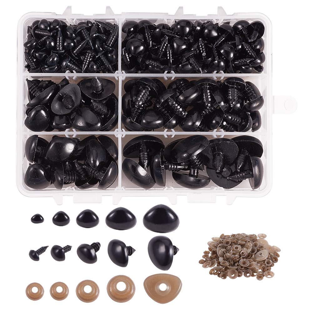 120 Nez Sécurité Plastique PandaHall - 15 Tailles (4.5-6.5mm) - Pour Peluches Et Crochet - Noir
