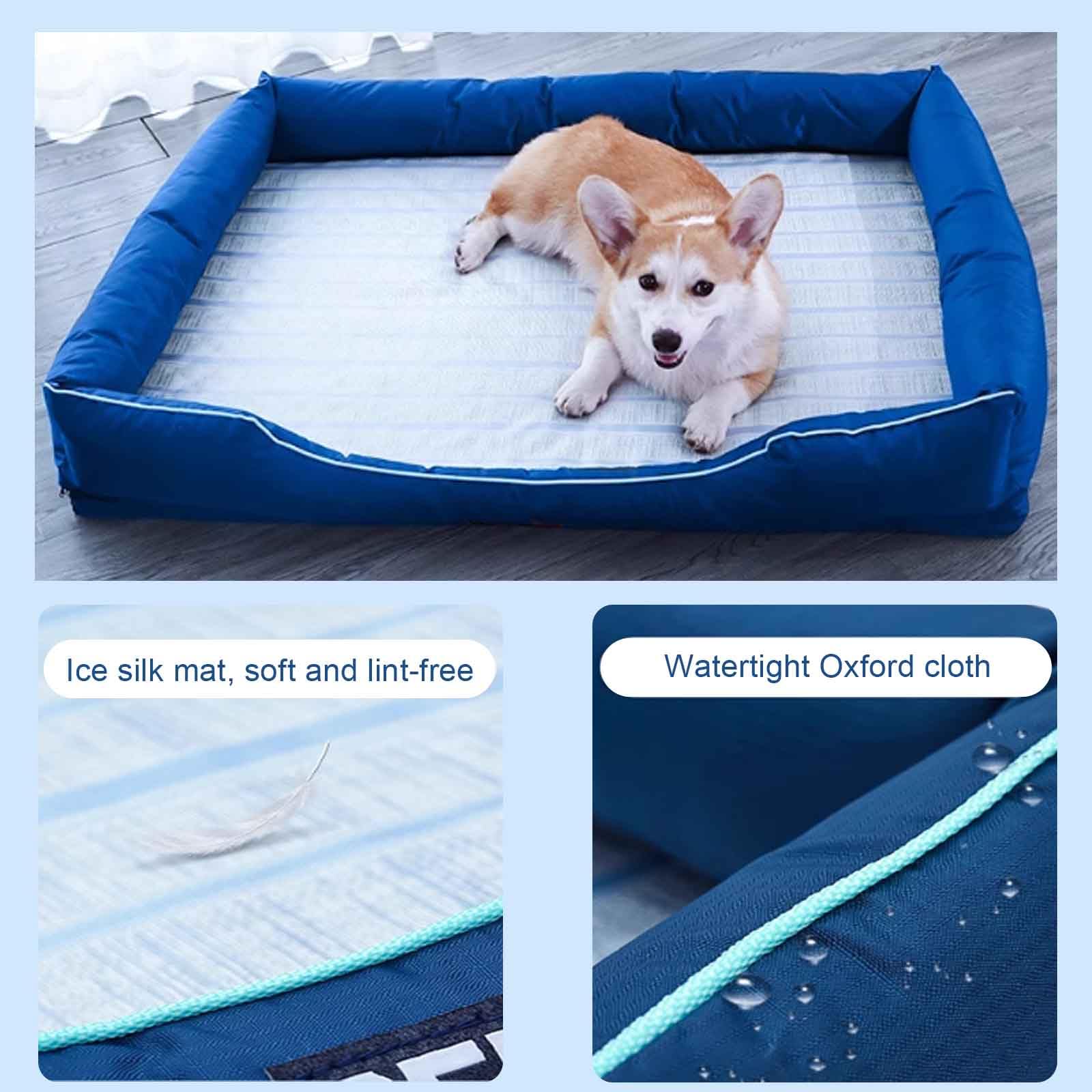 Cama Refrescante Perro, Alfombrilla Refrescante para Gato, Seda De Hielo Manta Enfriamiento para Mascotas con Colchon Perro Lavable Y Desenfundable,L