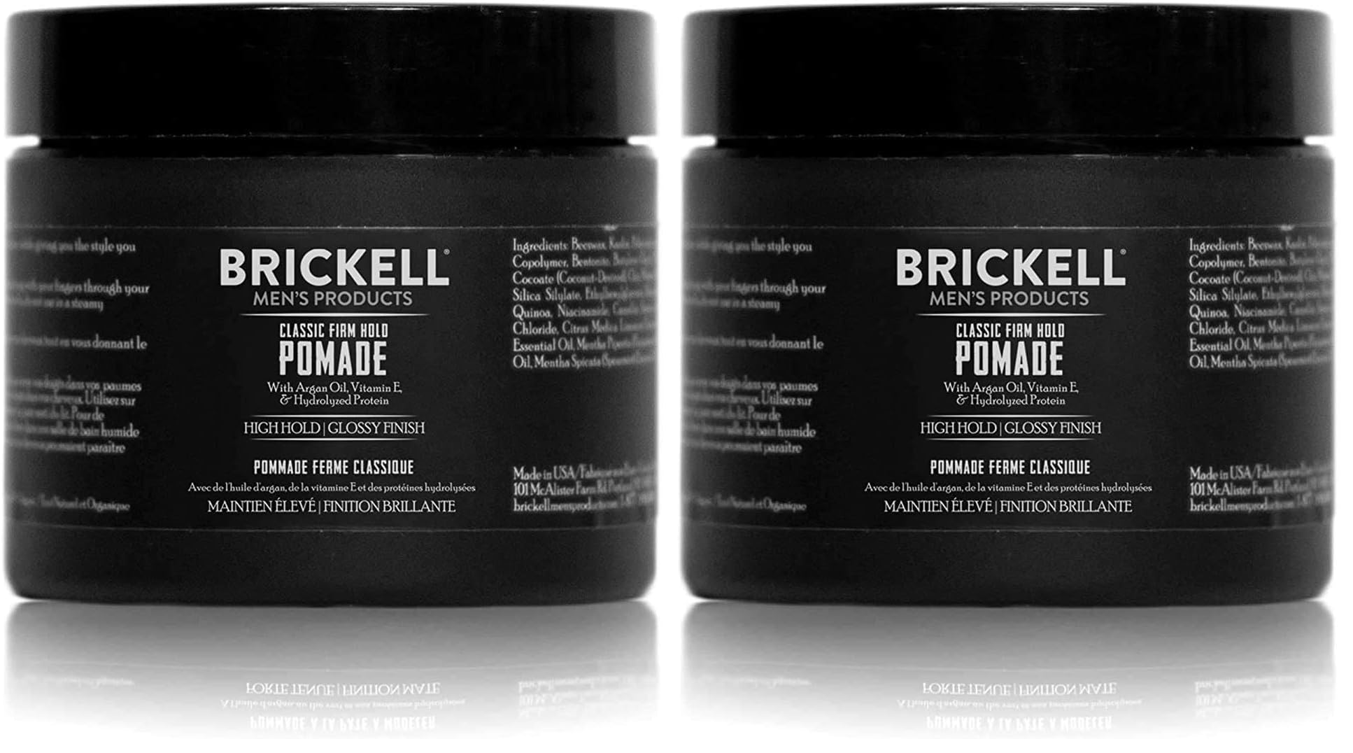 Brickell Herren-Pomade mit starkem Halt – Natürlich und biologisch – Pomade für ganztägigen, starken Halt und Hochglanz-Finish – 59 ml – Parfümiert (Packung mit 2)